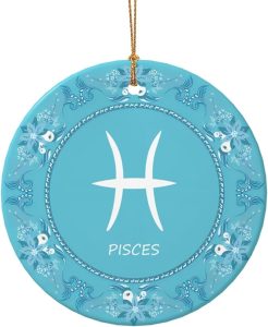Pisces Sign Christmas Ornaments, Round Ceramic Porcelain Ornaments for Xmas Christmas Tree Decor, Home Ornament Office Decoration Xmas Souvenirs - Pisces Home Decor for men