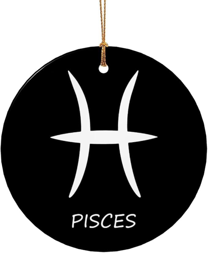 Pisces Sign Christmas Ornaments, Round Ceramic Porcelain Ornaments for Xmas Christmas Tree Decor, Home Ornament Office Decoration Xmas Souvenirs - Pisces Home Decor for men