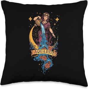 Aquarius Zodiac Sign Water Bearer Astrology Birthdate Throw Pillow - Aquarius Pillow for men