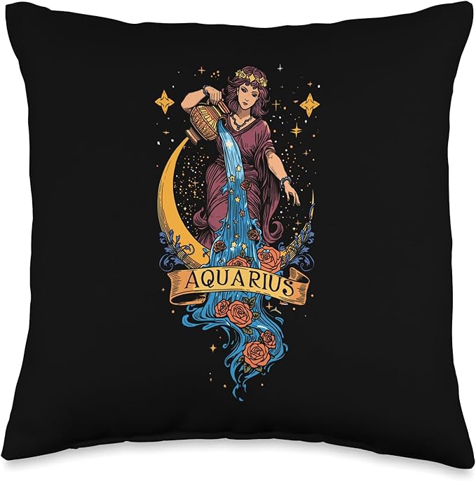 Aquarius Zodiac Sign Water Bearer Astrology Birthdate Throw Pillow - Aquarius Pillow for men