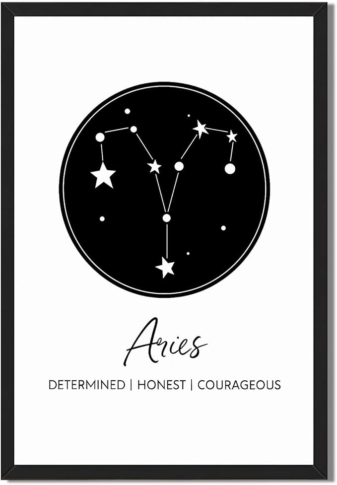 Framed Aries Zodiac Sign Poster Canvas Print Art Minimalist Aesthetic Wall Art Painting Exquisite Pictures for Bedroom Wall Decor Home Decor Apartment Art Print (Blank Framed,8L X12W) - Aries Canvas for men