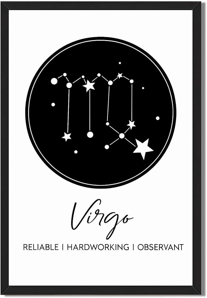Framed Virgo Constellation Poster Canvas Print Art Minimalist Aesthetic Wall Art, Painting, Pictures, Wall Decor Trendy Art Print Decoration for Living Room Home Decor (Blank Framed,8L X12W) - Virgo Poster for men