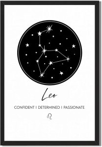 Framed Leo Zodiac Sign Poster Canvas Print Art Minimalist Aesthetic Painting Pictures, Trendy Wall Art for Bedroom Decoration, Wall Decor, Art Print for Dorm Room (Blank Framed,8L X12W) - Leo Canvas for men