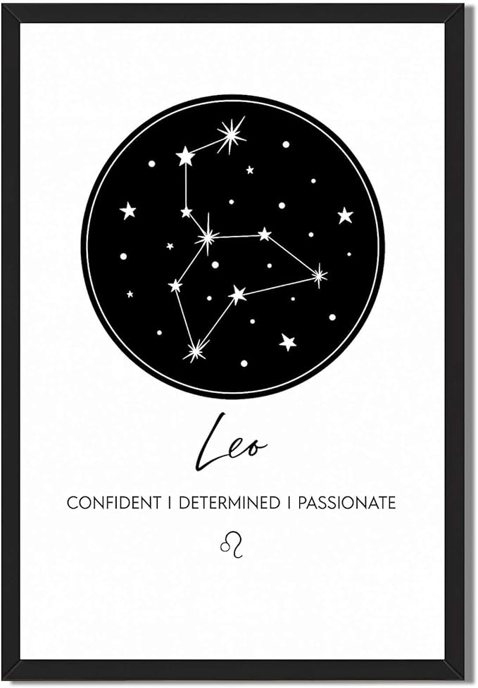 Framed Leo Zodiac Sign Poster Canvas Print Art Minimalist Aesthetic Painting Pictures, Trendy Wall Art for Bedroom Decoration, Wall Decor, Art Print for Dorm Room (Blank Framed,8L X12W) - Leo Canvas for men