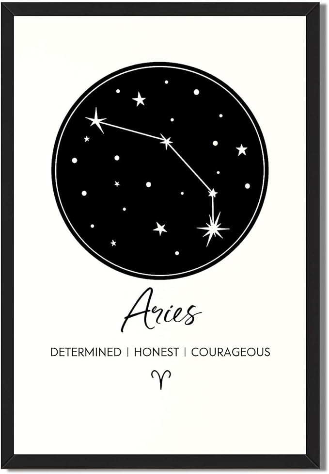 Framed Aries Zodiac Sign Canvas Print Art, Minimalist Aesthetic Wall Art Painting,Trendy Pictures Home Decor for Bedroom Dorm Room Wall Decoration Art Print (Blank Framed,24L X36W) - Aries Canvas for men
