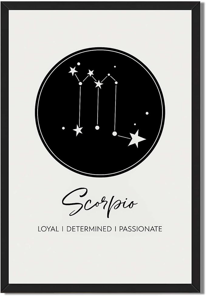 Framed Scorpio Zodiac Sign Poster Canvas Print Art, Minimalist Aesthetic Wall Art Painting, Trendy Wall Decor for Living Room, Home Decor, Pictures, Dorm Room, Art Print. (Blank Framed,8L X12W) - Scorpio Canvas for men