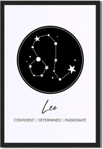 Framed Zodiac Sign Leo Poster Canvas Print Art, Minimalist Aesthetic Wall Art, Pictures, Painting, Trendy Wall Decor for Living Room, Dorm Room, Home Decoration (Blank Framed,8L X12W) - Leo Canvas for men