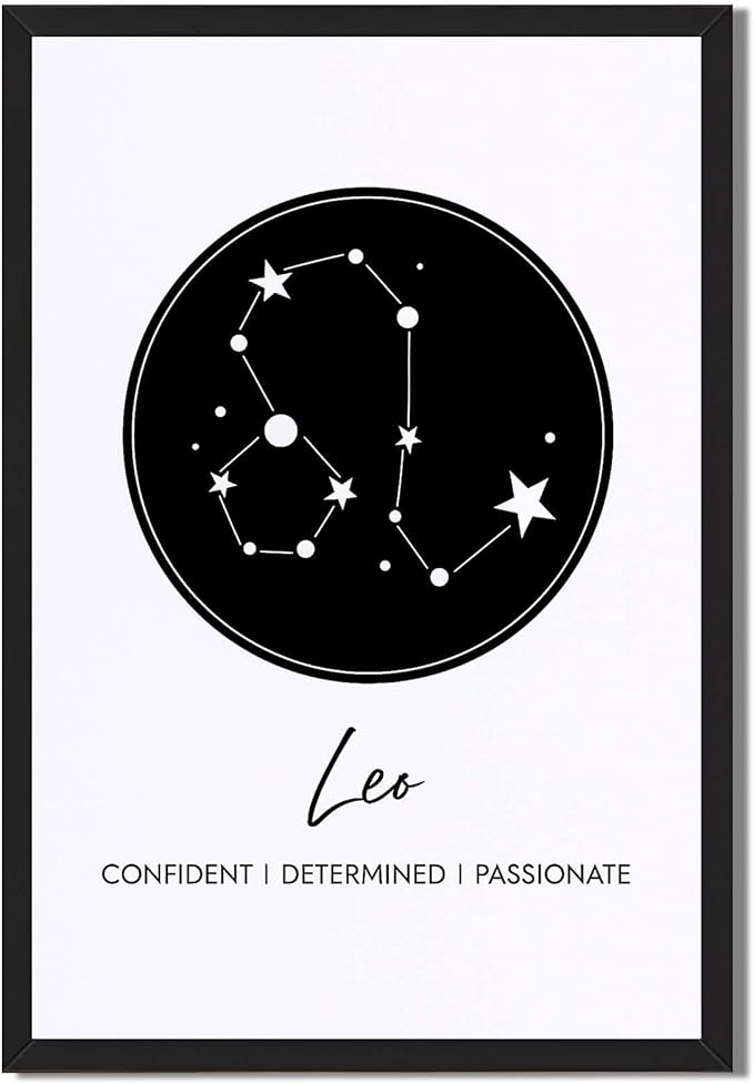 Framed Zodiac Sign Leo Poster Canvas Print Art, Minimalist Aesthetic Wall Art, Pictures, Painting, Trendy Wall Decor for Living Room, Dorm Room, Home Decoration (Blank Framed,8L X12W) - Leo Canvas for men