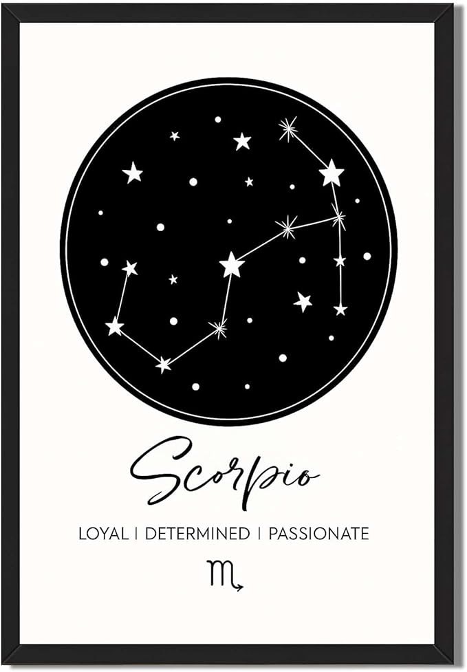 Framed Scorpio Constellation Poster Canvas Print Art, Minimalist Aesthetic Wall Art, Painting, Wall Decor, Trendy Zodiac Art Print for Dorm Room, Living Room Decoration. (Blank Framed,8L X12W) - Scorpio Canvas for men