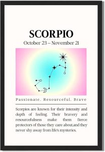 Framed Scorpio Zodiac Poster Canvas Print Art Print Minimalist Aesthetic Wall Art Elegant Constellation Painting Pictures Home Decor Wall Decoration for Bedroom Dorm Room (Black Framed,12L x16W) - Scorpio Canvas for men