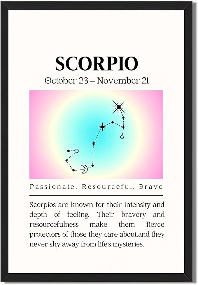 Framed Scorpio Zodiac Poster Canvas Print Art Print Minimalist Aesthetic Wall Art Elegant Constellation Painting Pictures Home Decor Wall Decoration for Bedroom Dorm Room (Black Framed,12L x16W) - Scorpio Canvas for men