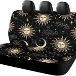 Luxury Mystical Magical Cosmic Astrology Sun Crescent Moon Stars Gold Black Art Car Seat Cover Universal Fit Cars Trucks SUVs Minivans - Dust-Free Seat Cushion Pad Mat Covers Easy Installation - Aquarius Car Seat Cover for men