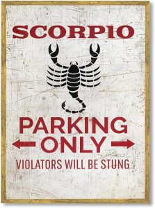 Vintage Framed Scorpio Parking Only Canvas Print Oil Paintings Reproduction World Classics Retro Poster Wall Decor Funny Zodiac Sign Wall Art for Garage Office Bar Decoration (Wood Framed,12L x 16W) - Scorpio Canvas for men