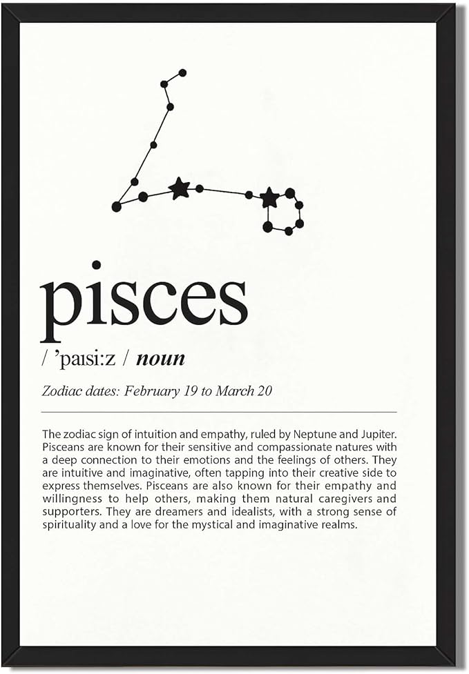 Framed Pisces Zodiac Poster Canvas Print Art, Minimalist Aesthetic Wall Art, Cute Painting, Trendy Pictures, Wall Decoration, Art Print for Bedroom, Dorm Room Home Decor (Blank Framed,12L X16W) - Pisces Canvas for men