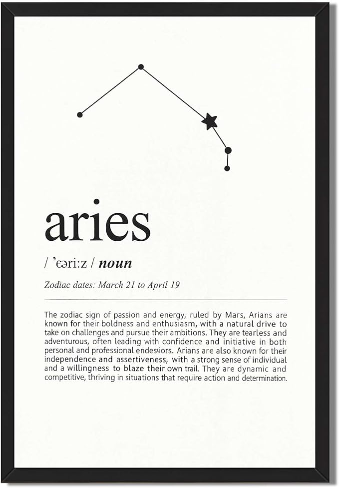 Framed Aries Zodiac Sign Canvas Print Art Minimalist Aesthetic Wall Art Painting, Trendy Pictures Home Decor Decoration for Living Room Dorm Room (Blank Framed,8L X12W) - Aries Canvas for men