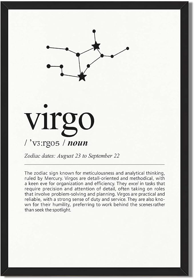 Framed Virgo Zodiac Constellation Poster Canvas Print Art, Minimalist Aesthetic Pictures, Trendy Wall Art Painting,Home Decor Wall Decoration, Office, Dorm Room Art Print (Blank Framed,12L X16W) - Virgo Poster for men