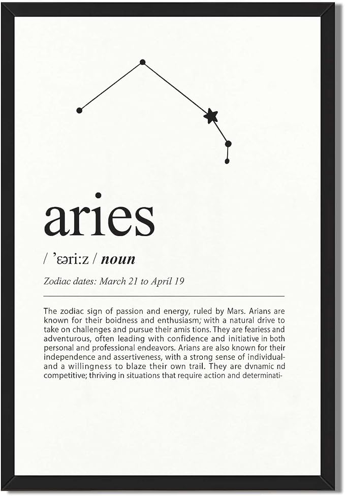 Framed Aries Zodiac Sign Canvas Print Art, Minimalist Aesthetic Wall Art, Painting, Pictures, Trendy Art Print, Wall Decoration for Living Room, Dorm Room Home Decor (Blank Framed,12L X16W) - Aries Canvas for men