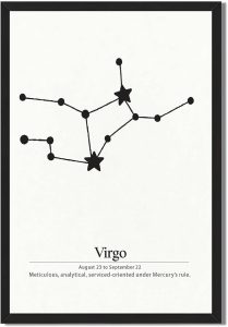 Framed Virgo Constellation Poster Canvas Print Art, Modern Wall Art Painting, Trendy Pictures, Minimalist Aesthetic Wall Decor, Home Decor, Living Room, Dorm Room (Blank Framed,8L X12W) - Virgo Poster for men