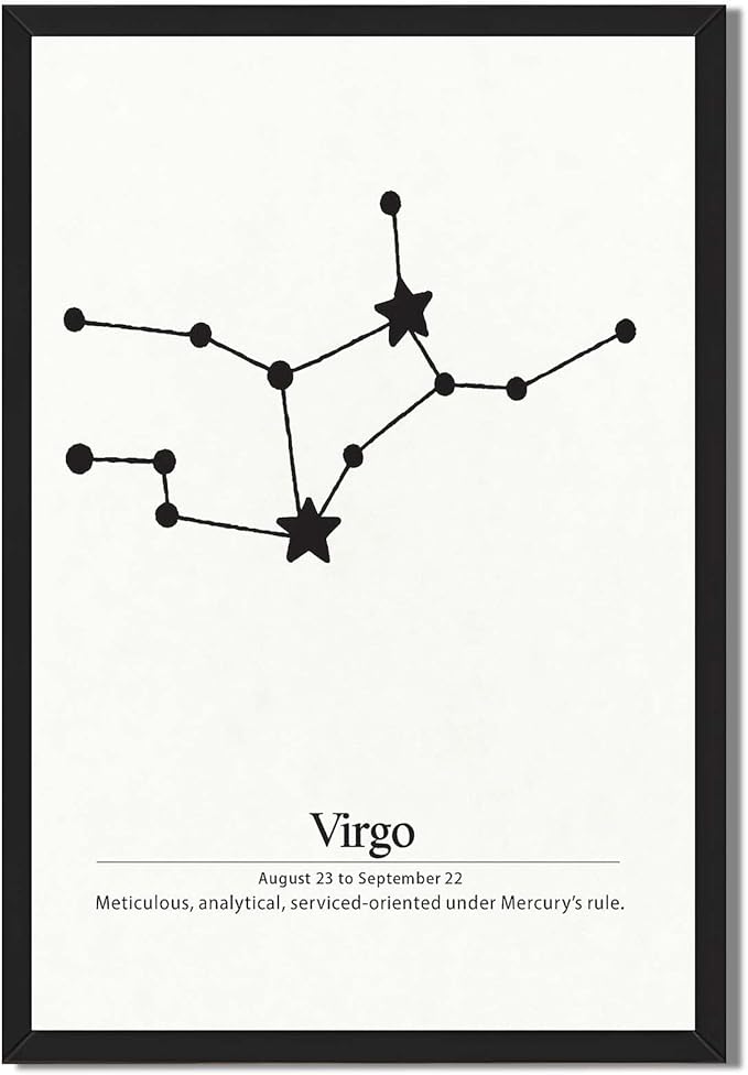Framed Virgo Constellation Poster Canvas Print Art, Modern Wall Art Painting, Trendy Pictures, Minimalist Aesthetic Wall Decor, Home Decor, Living Room, Dorm Room (Blank Framed,8L X12W) - Virgo Poster for men