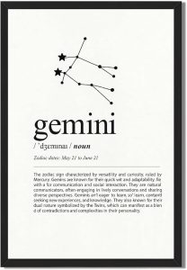 Framed Gemini Zodiac Sign Poster Canvas Print Art, Minimalist Aesthetic Wall Art, Painting, Pictures, Wall Decor, Elegant Art Print for Living Room, Bedroom, Home Decor, Decoration. (Blank Framed,8L"X12W") - Gemini Canvas for men