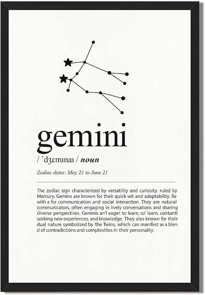 Framed Gemini Zodiac Sign Poster Canvas Print Art, Minimalist Aesthetic Wall Art, Painting, Pictures, Wall Decor, Elegant Art Print for Living Room, Bedroom, Home Decor, Decoration. (Blank Framed,8L"X12W") - Gemini Canvas for men