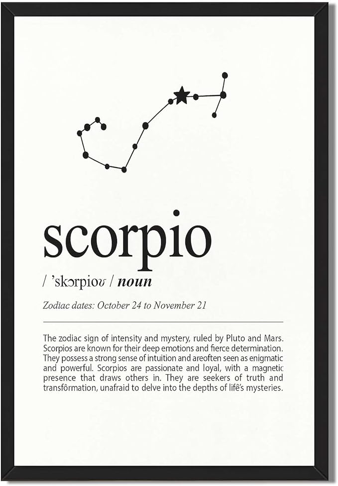 Framed Scorpio Zodiac Poster Canvas Print Art, Minimalist Aesthetic Wall Art, Pictures, Elegant Painting for Dorm Room, Office Decoration, Trendy Home Decor (Blank Framed,12L X16W) - Scorpio Canvas for men