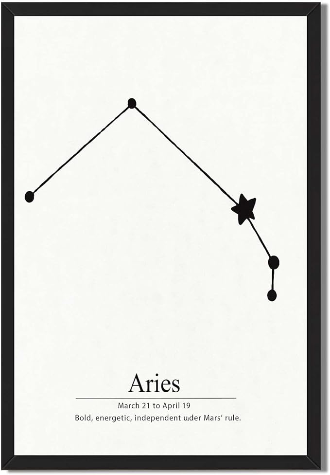Framed Aries Zodiac Sign Poster Canvas Print Art, Minimalist Aesthetic Painting, Trendy Wall Art Pictures, Wall Decor, Home Decor, Art Print for Dorm Room, Bedroom (Blank Framed,12L X16W) - Aries Poster for men