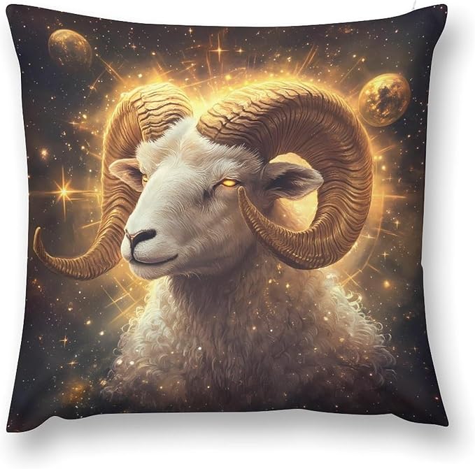 Zodiac Sign Aries Golden Decorative Throw Pillow Cover Cute Cushion Pillowcase for Couch Sofa Decor - Aries Pillow for men