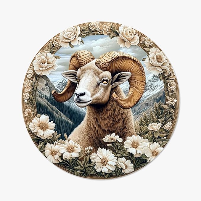 Cafemira Metal sign,Aries pattern,Round Tin signs,Tinplate plaque poster Art Decor,for living room,cafe,club,bar,pub,Garden,Bedroom,Yard,easy to hang,Practical Indoor Decorations,12x12 Inch - Aries Poster for men