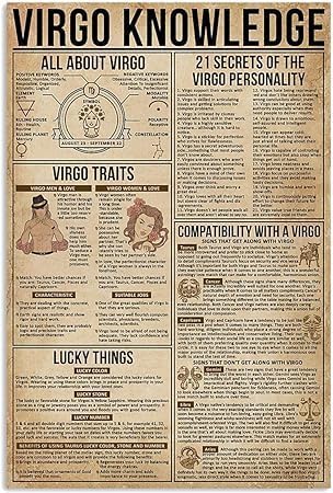 Virgo Knowledge Metal Tin Sign Funny Twelve Constellation Guide Study Poster Zodiac Virgo Retro Bedroom Club Cafe Bar Wall Decoration Sign Plaque Gift For Women Men 8x5.5 Inch - Virgo Poster for men
