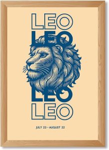 Framed Leo Zodiac Sign Canvas Print Art, Modern Wall Art, Elegant Painting Pictures, Leo Poster Wall Decor, Home Decor for Living Room, Trendy Art Print Decoration Apartment (Wood Framed,8L X12W) - Leo Canvas for men
