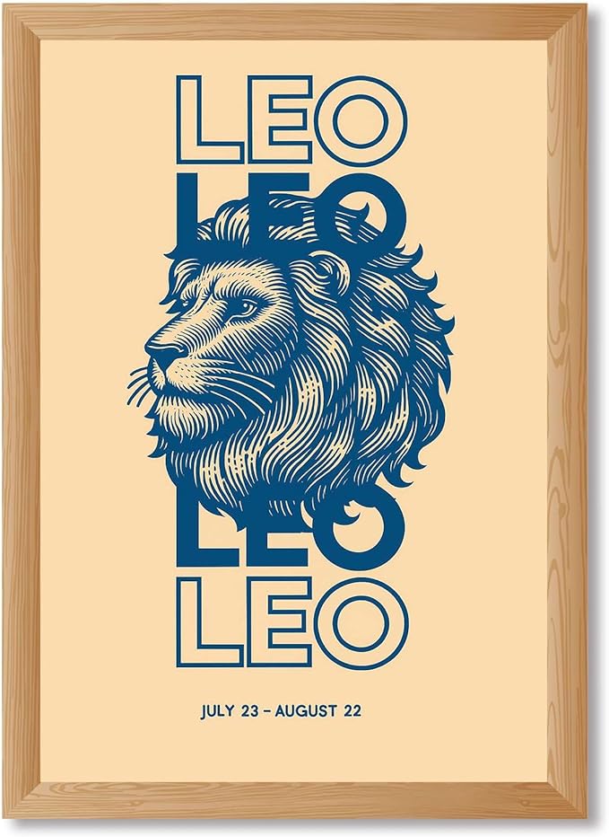 Framed Leo Zodiac Sign Canvas Print Art, Modern Wall Art, Elegant Painting Pictures, Leo Poster Wall Decor, Home Decor for Living Room, Trendy Art Print Decoration Apartment (Wood Framed,8L X12W) - Leo Canvas for men
