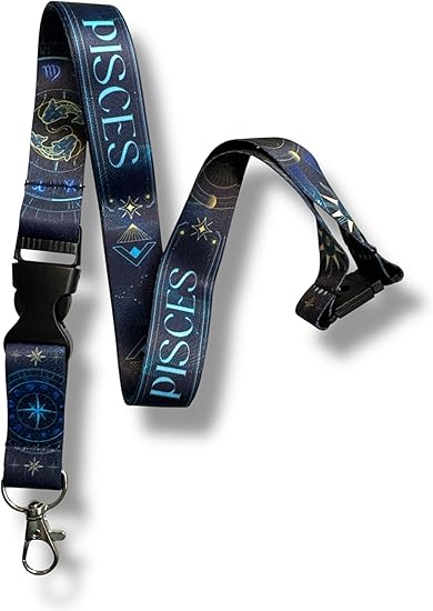 PAC Supplies Global Zodiac Sign Lanyard with Astrological Star Pattern, Celestial Design - Pisces for men