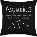 Vintage Aquarius Zodiac Sign - Astrology Horoscope Birthday Throw Pillow - Aquarius Pillow for men