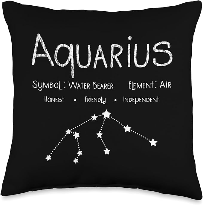 Vintage Aquarius Zodiac Sign - Astrology Horoscope Birthday Throw Pillow - Aquarius Pillow for men