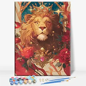 Aeontinity Leo Zodiac Signs Framed Canvas DIY Paint by Numbers Kit Bar Cafe Cave Home Room Wall Bathroom Porch Patio Decor Gift, 16 x 12 Inch - Leo Canvas for men