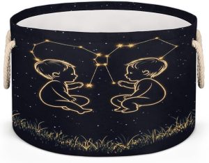 Zodic Sign Gemini Starry Sky Round Storage Basket for Laundry & Toys, Lightweight Fabric Laundry Hamper with Handles, Foldable Large Organizer Bin for Bedroom Bathroom Nursery Dorm - Gemini Blanket for men