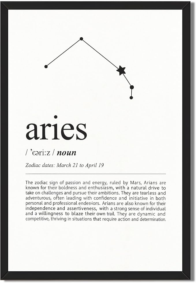 Framed Aries Zodiac Sign Canvas Print Art Minimalist Aesthetic Wall Art Painting Pictures Elegant Wall Decor Horoscope Art Print for Living Room Bedroom Office Decoration (Black Framed,12L x16W) - Aries Canvas for men