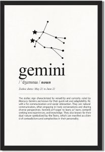 Framed Gemini Zodiac Sign Poster Canvas Print Art Minimalist Aesthetic Wall Art Pictures Trendy Art Print for Living Room Bedroom Home Decor Wall Decoration (Black Framed,12L x16W) - Gemini Canvas for men