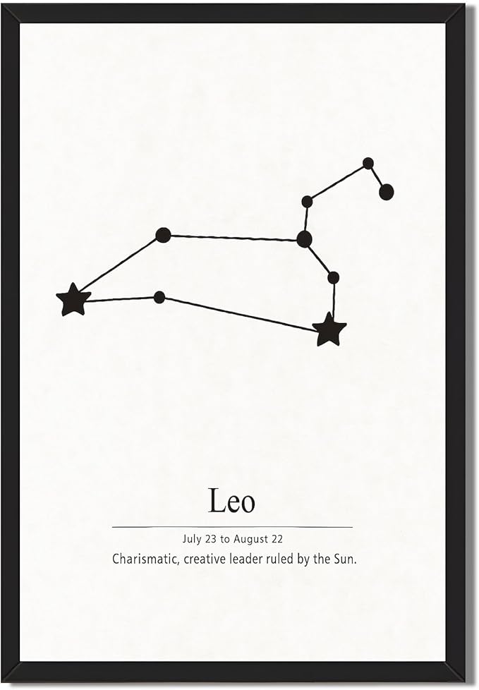 Framed Leo Zodiac Sign Poster Canvas Print Art Minimalist Aesthetic Wall Art Painting Pictures for Living Room Home Decor Wall Decoration Dorm Room Art Print (Black Framed,12L x16W) - Leo Canvas for men
