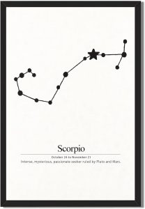 Framed Scorpio Zodiac Constellation Poster Canvas Print Art Minimalist Aesthetic Wall Art Trendy Painting Pictures for Living Room Home Decor Dorm Room Wall Decoration (Black Framed,12L x16W) - Scorpio Canvas for men