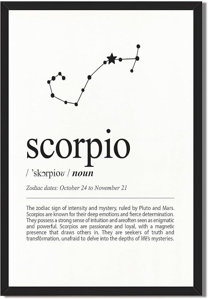 Framed Scorpio Zodiac Sign Poster Canvas Print Art Minimalist Aesthetic Wall Art Painting Trendy Art Print for Dorm Room Home Decor Wall Decoration Pictures (Black Framed,12L x16W) - Scorpio Canvas for men