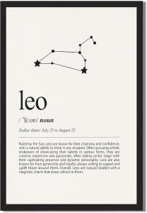 Framed Zodiac Sign Leo Constellation Poster Canvas Print Art Minimalist Aesthetic Wall Art PicturesPainting Cute Art Print for Dorm Room Home Decor Wall Decoration Bedroom (Black Framed,12L x16W) - Leo Canvas for men