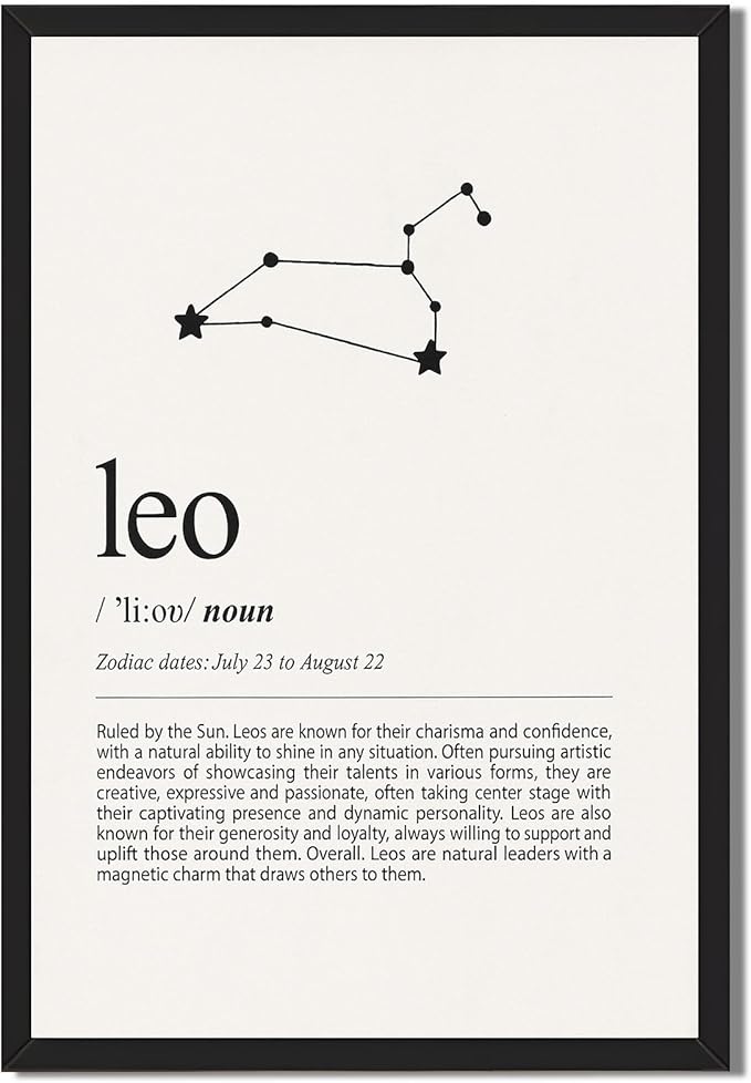 Framed Zodiac Sign Leo Constellation Poster Canvas Print Art Minimalist Aesthetic Wall Art PicturesPainting Cute Art Print for Dorm Room Home Decor Wall Decoration Bedroom (Black Framed,12L x16W) - Leo Canvas for men