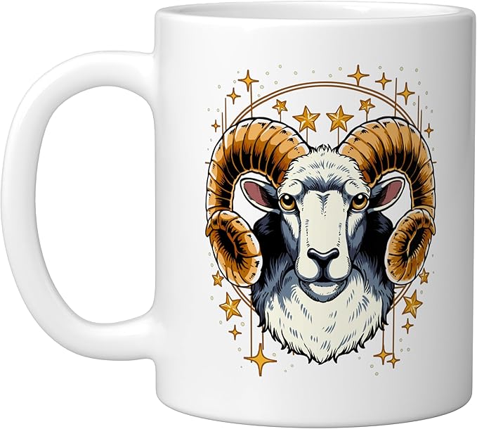 Aries Zodiac Sign Ceramic Mug, White - Aries Mug for men