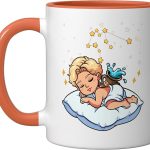 Aquarius Zodiac Sign Sleeping Ceramic Mug, Orange/White - Aquarius Mug for men
