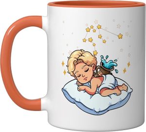 Aquarius Zodiac Sign Sleeping Ceramic Mug, Orange/White - Aquarius Mug for men