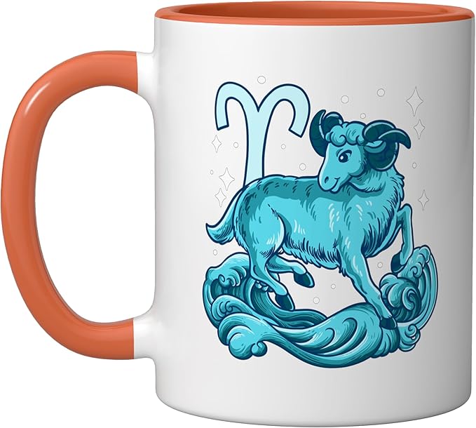 Aries Zodiac Sign Ceramic Mug, Orange/White - Aries Mug for men