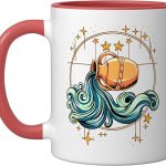 Aquarius Zodiac Sign Ceramic Mug, Red/White - Aquarius Mug for men