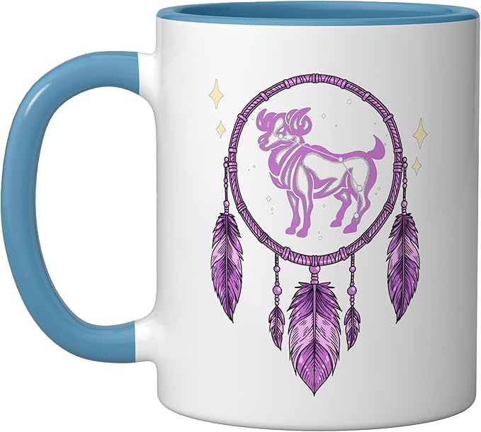 Aries Zodiac Sign Ceramic Mug, Blue/White - Aries Mug for men